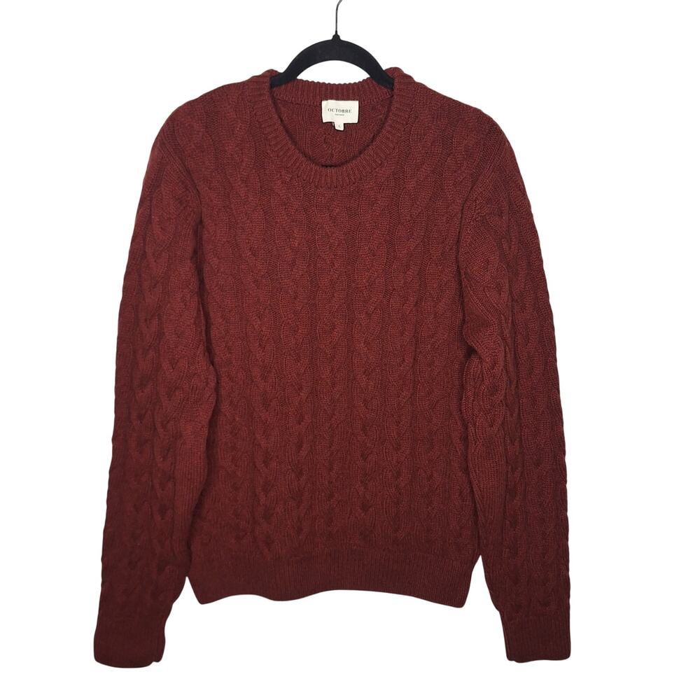 Octobre Editions Cableknit Crewneck Sweater Men's Large Wool Burgundy Fisherman